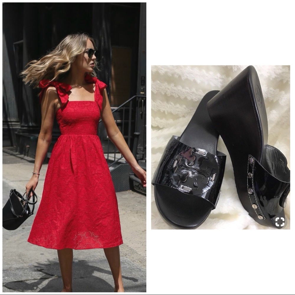 Authentic Tory Burch Black Patent Leather Slide